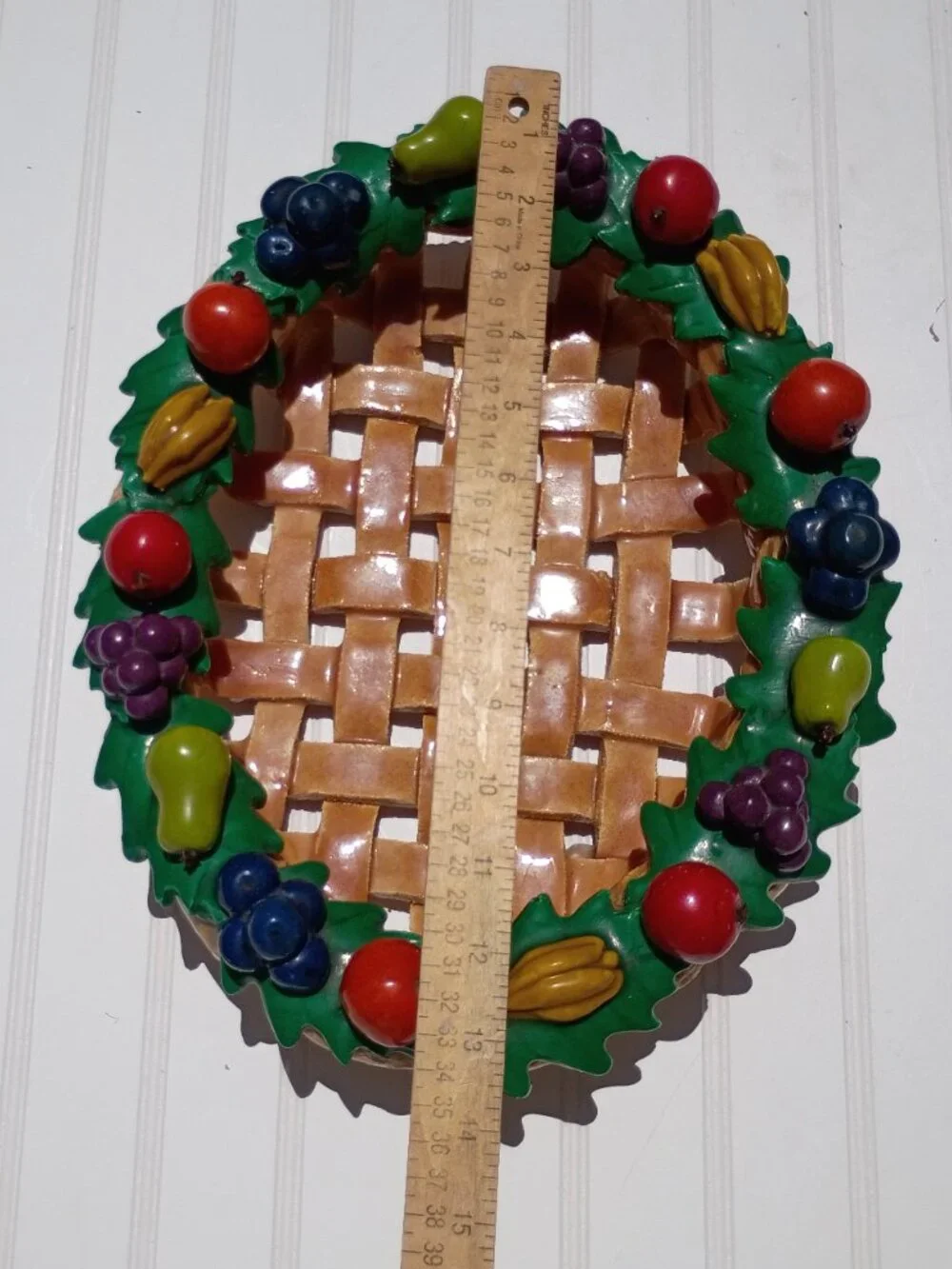 Vintage Salt Bread Dough Fruit Basket Woven Folk Art Centerpiece Bowl Handmade